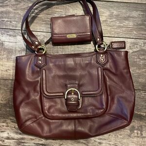 COACH BURGUNDY MATCHING LEATHER PURSE AND WALLET